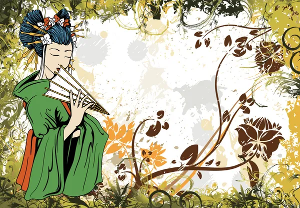 Japon grunge floral arka plan — Stok Vektör