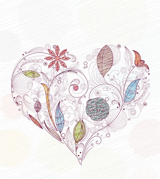 Doodles con corazón hecho de flores — Vector de stock