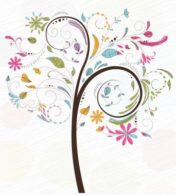 Doodles background with colorful tree clipart