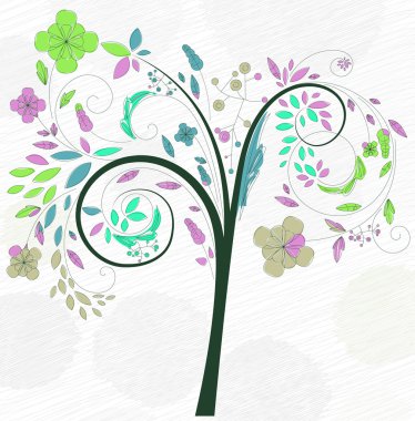 Doodles background with colorful tree clipart