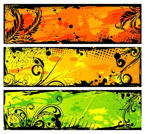 Grunge floral banners set — Stock Vector