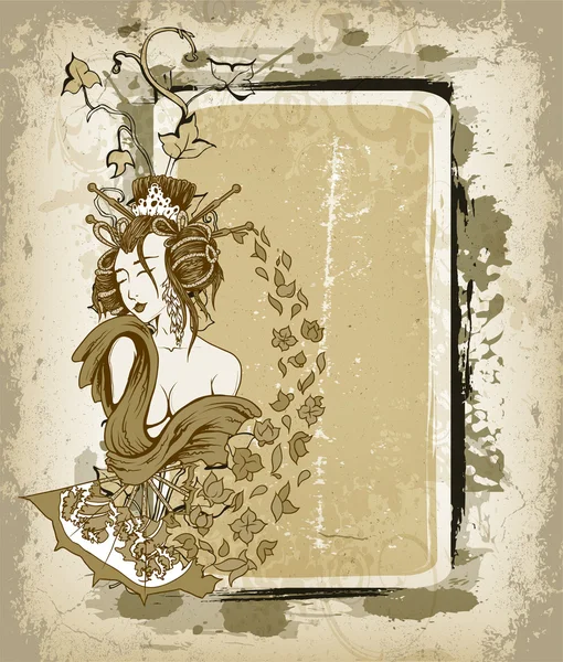 Гейша с цветочным гранжем — стоковый вектор