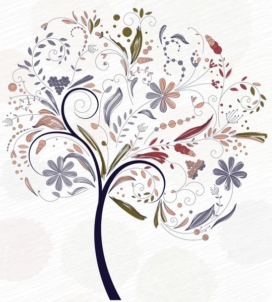 Doodles φόντο με πολύχρωμο δέντρο — Διανυσματικό Αρχείο
