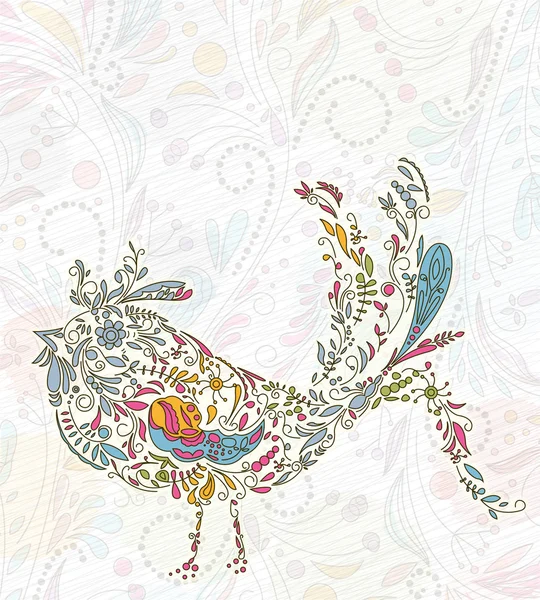Doodle tło z kolorowy ptak — Wektor stockowy