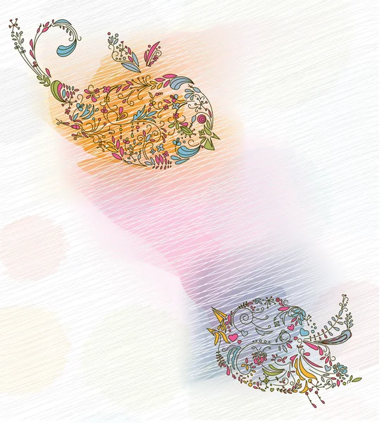Doodles sfondo con uccelli colorati — Vettoriale Stock