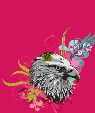 Eagle head with floral background clipart