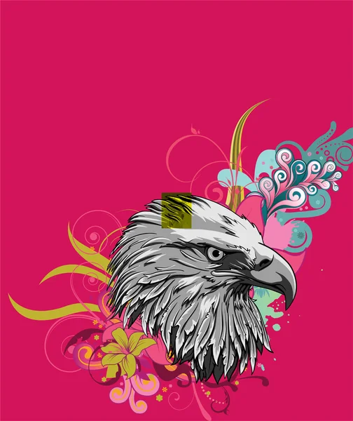 Eagle huvudet med blommig bakgrund — Stock vektor