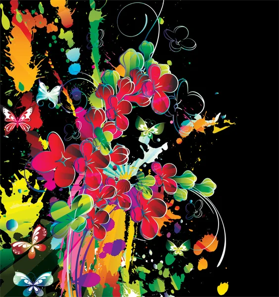 Akvarell blommig med fjärilar — Stock vektor