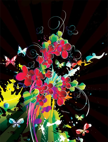 水彩花卉与蝴蝶 — 图库矢量图片