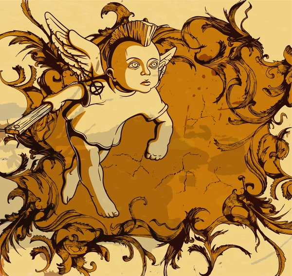 Grunge cadre floral avec ange — Image vectorielle