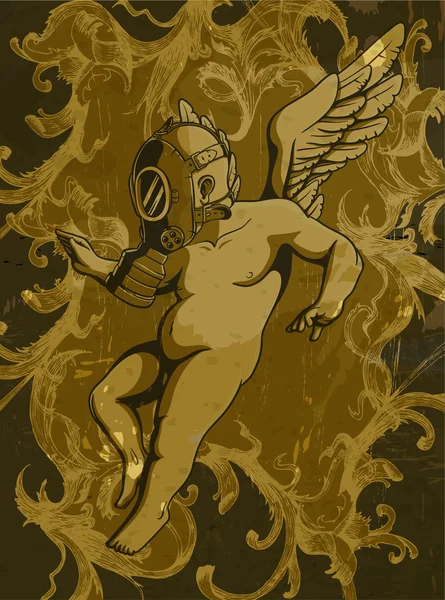Grunge fond floral avec ange — Image vectorielle