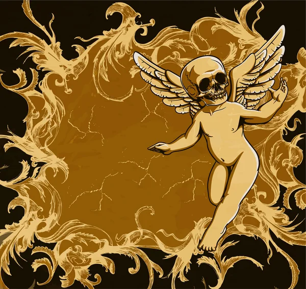 Гранж цветочная рамка с ангелом — стоковый вектор