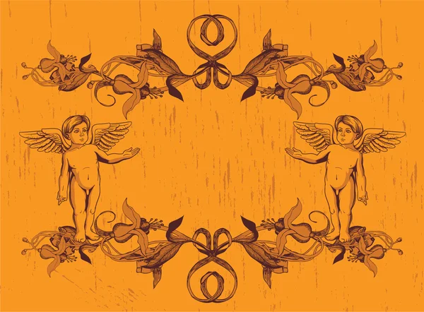 Grunge-Blumengestell mit Engeln — Stockvektor