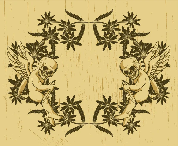 Grunge floral frame met engelen — Stockvector
