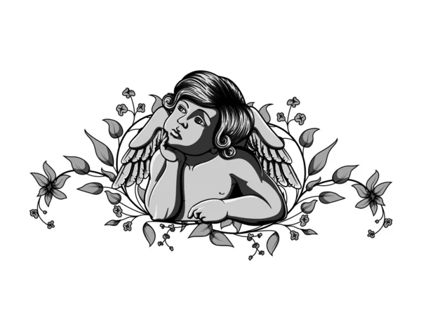 Angelo con fiori — Vettoriale Stock