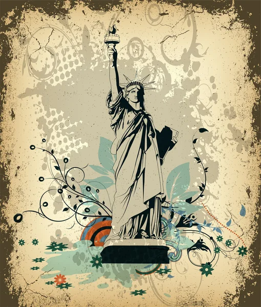 Grunge fondo con estatua de la libertad Ilustraciones de stock libres de derechos