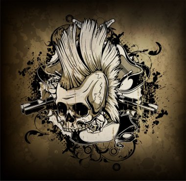 Skull with grunge clipart