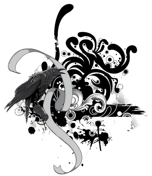 Corbeau à fleurs — Image vectorielle