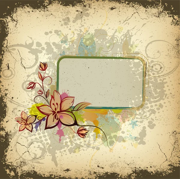 Kleurrijke grunge floral frame — Stockvector