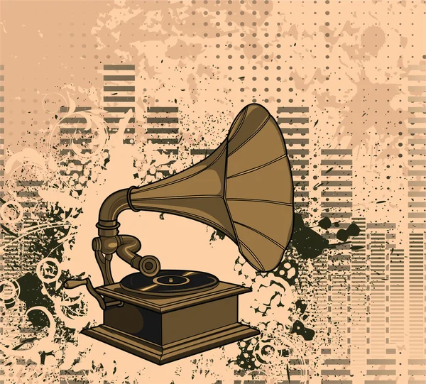 Oude grammofoon met grunge achtergrond — Stockvector