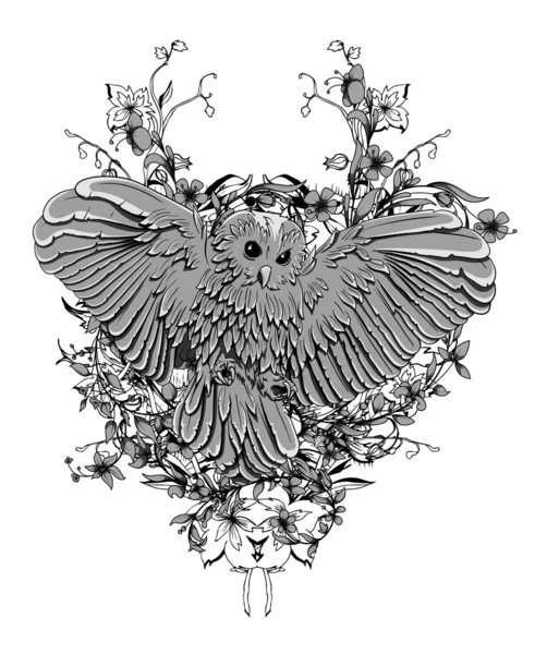 Hibou à fleurs — Image vectorielle