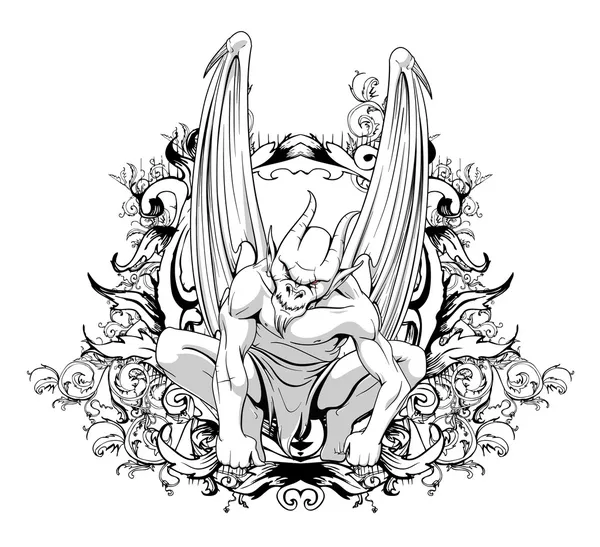 Vintage t-shirt design met gargoyle — Stockvector