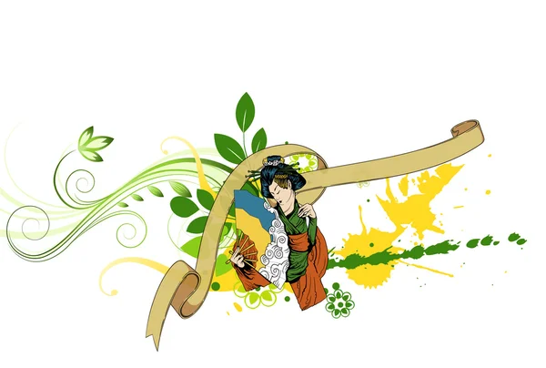 Geisha avec floral — Image vectorielle