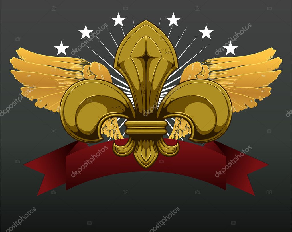 Gothic fleur de lis with ribbon Stock Vector by ©designious 11216981