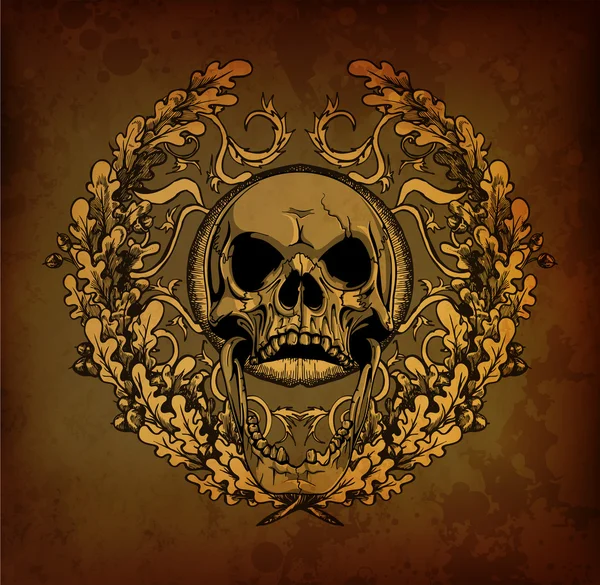 Grunge floral frame met schedel — Stockvector