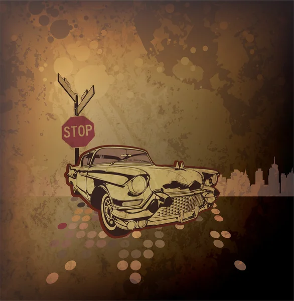 Vieille voiture avec fond grunge — Image vectorielle
