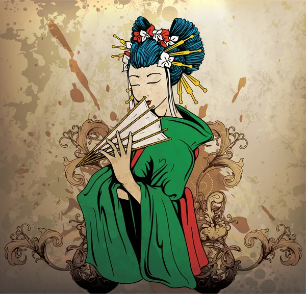 Geisha on grunge background — Stock Vector