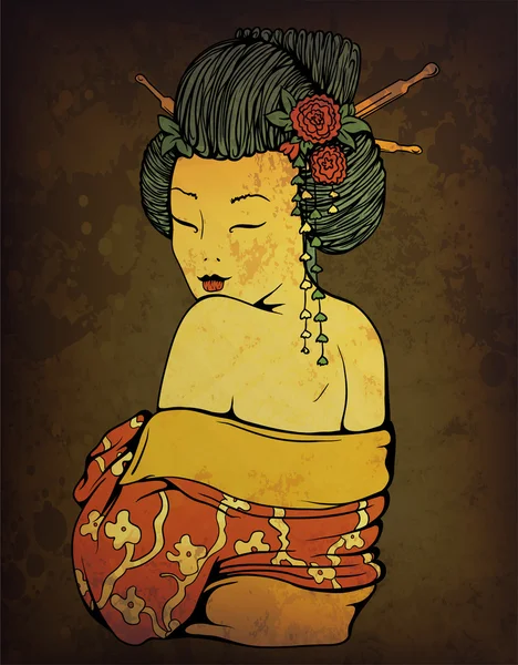 Geisha su sfondo grunge — Vettoriale Stock