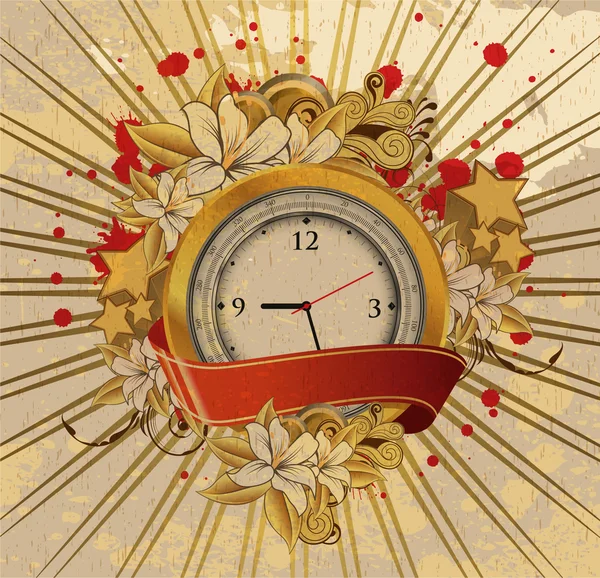 Emblema vintage con reloj de oro — Archivo Imágenes Vectoriales