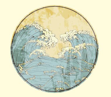 Japanese frame with waves clipart