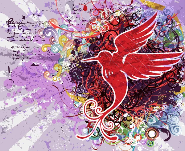 Винтажный цветочный фон с птицей — стоковый вектор