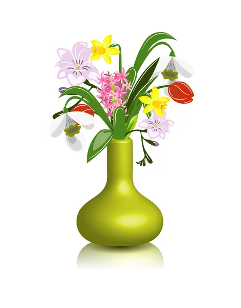 Flores de primavera en jarrón — Vector de stock