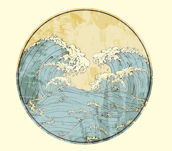 Marco japonés con olas Vector De Stock