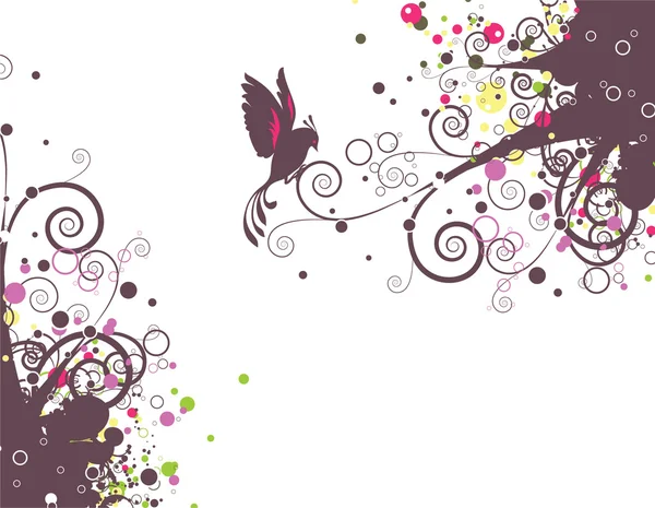 Floral abstrait avec oiseau — Image vectorielle