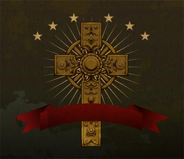 Croix gothique avec ruban — Image vectorielle