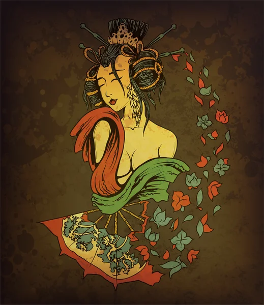 Geisha sur fond grunge — Image vectorielle