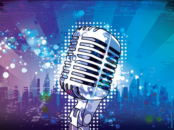 Microphone with urban background — Stock Vector