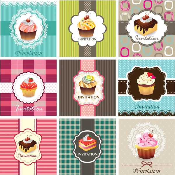Set cupcake kaarten sjabloon — Stockvector