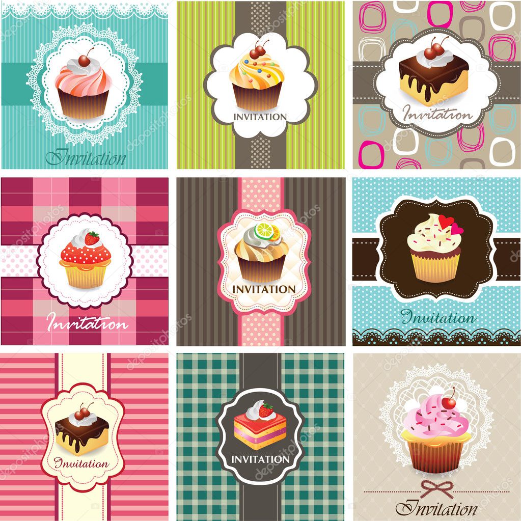 Set of cupcake cards template