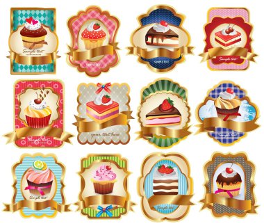 Vector set labels with sweet cakes clipart