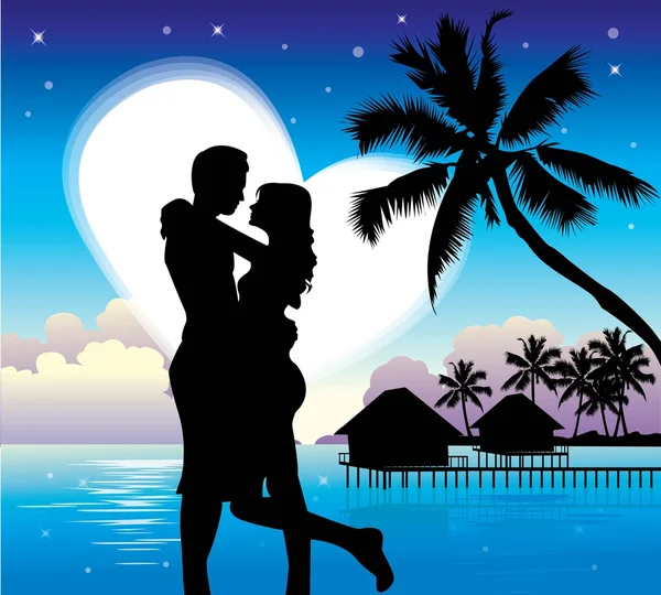 Kumsalda romantik bir çift — Stok Vektör