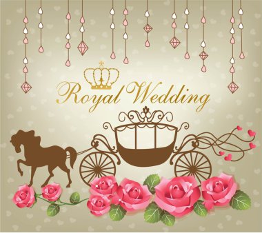 Royal wedding with carriage horse & rose clipart