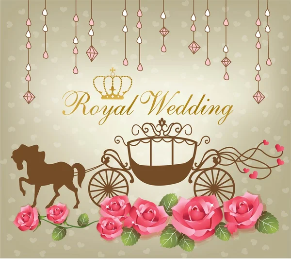 Royal wedding with carriage horse & rose — Stock Vector