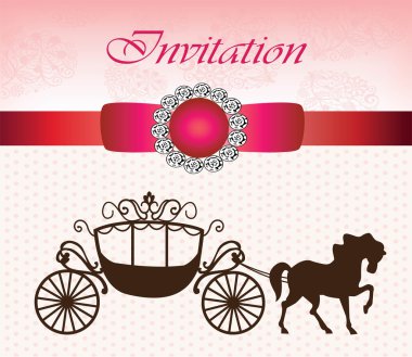 Invitation card with carriage & horse clipart