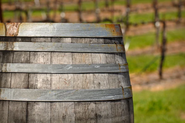 Вино барель перед Напа виноградник — стокове фото
