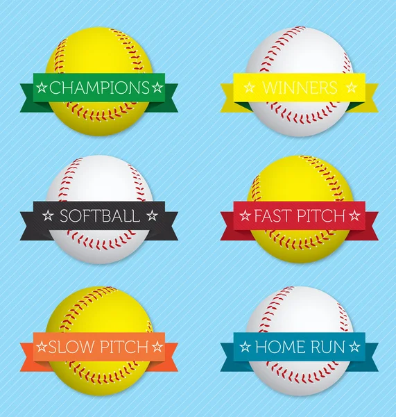 Set de Vectores: Etiquetas de Banner de Softbol — Archivo Imágenes Vectoriales